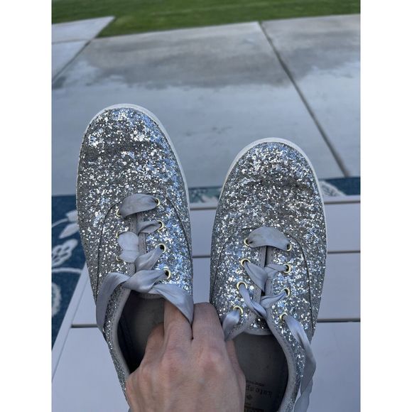 Keds For Kate Spade New York Glitter Sneakers  - Size 7 - Silver/ Gray - Picture 6 of 11